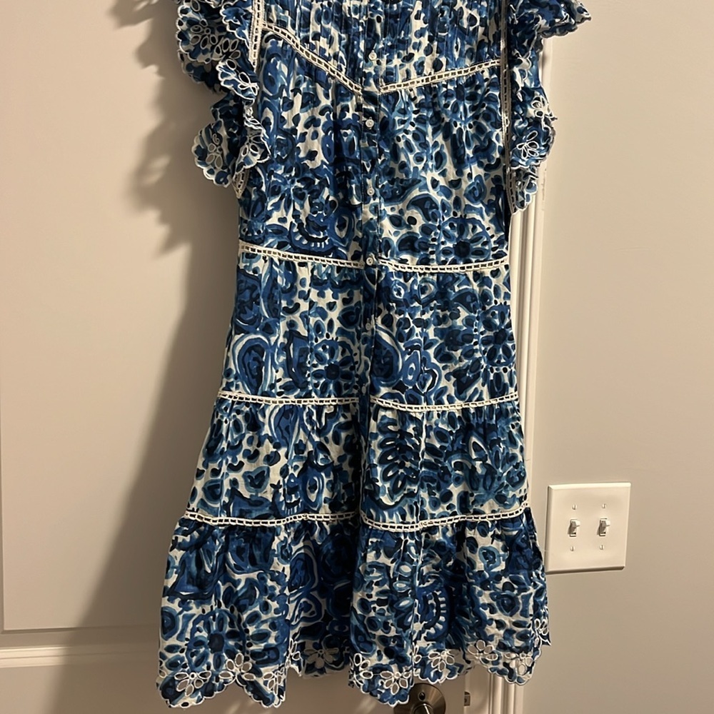 House of Harlow 1960 Melba Blue Floral Ruffle Button Front Dress - Picture 6 of 12